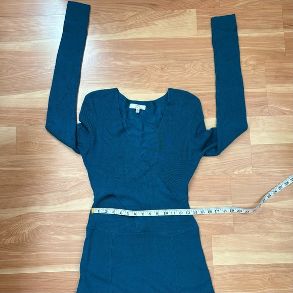Tome Runway Teal Ribbed Merino Wool V Neck Long Sleeve Maxi Dress Size Medium - Picture 7 of 15